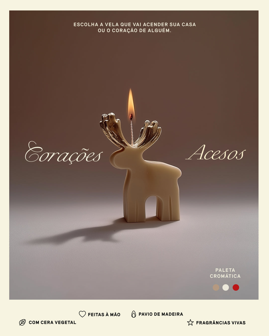 Velas De Natal em Formato De Cervo l Aromática, 100% Vegetal e Artesanal