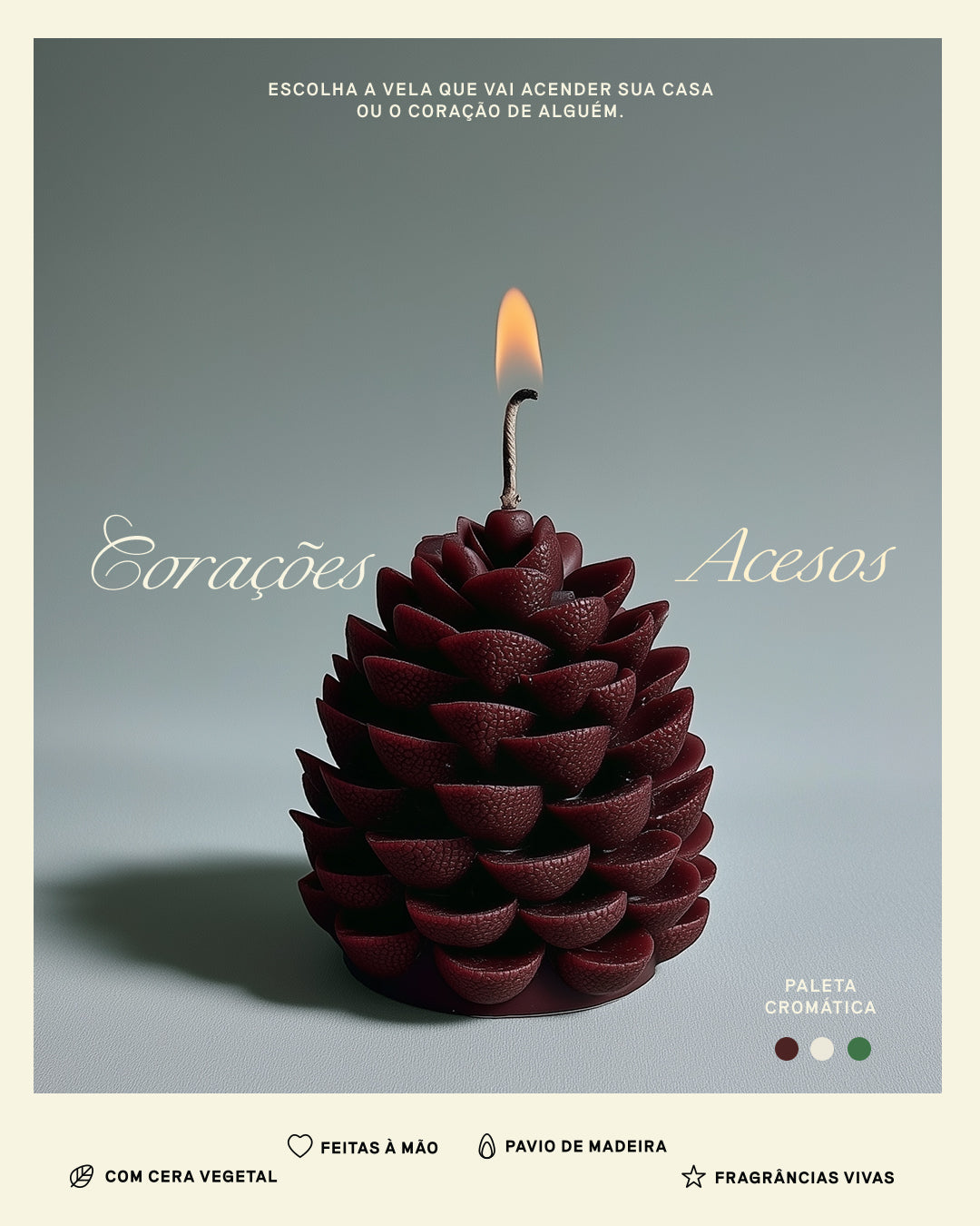Velas De Natal em Formato De Pinha l Aromática, 100% Vegetal e Artesanal
