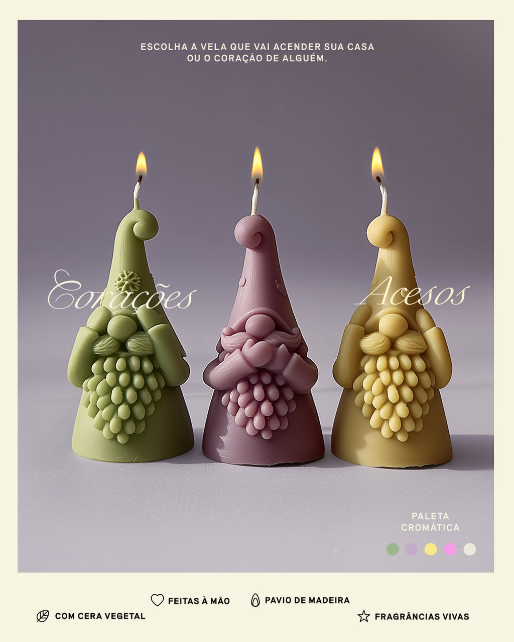 Velas em Formato De Gnomos l Aromática, 100% Vegetal e Artesanal