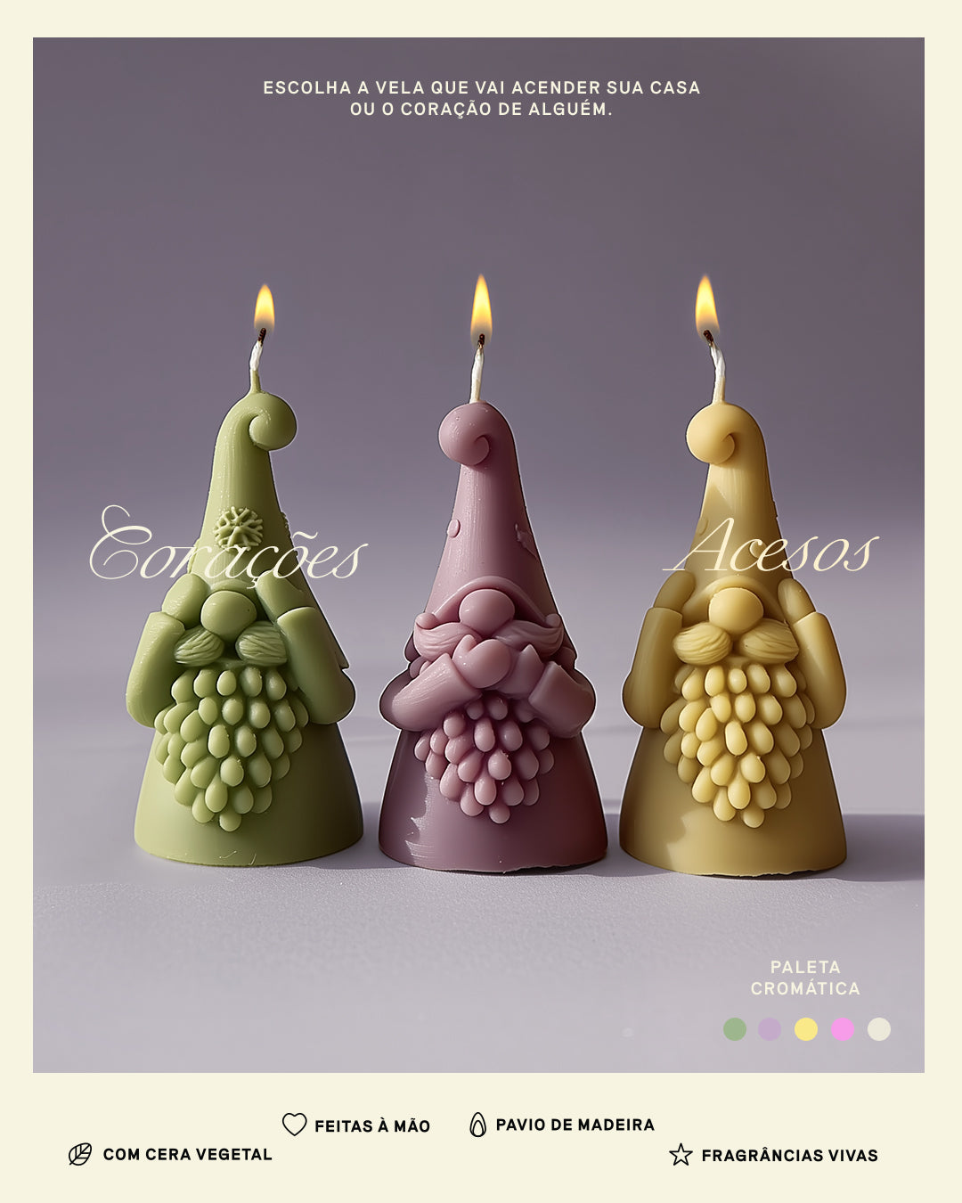 Velas De Natal em Formato De Gnomos l Aromática, 100% Vegetal e Artesanal