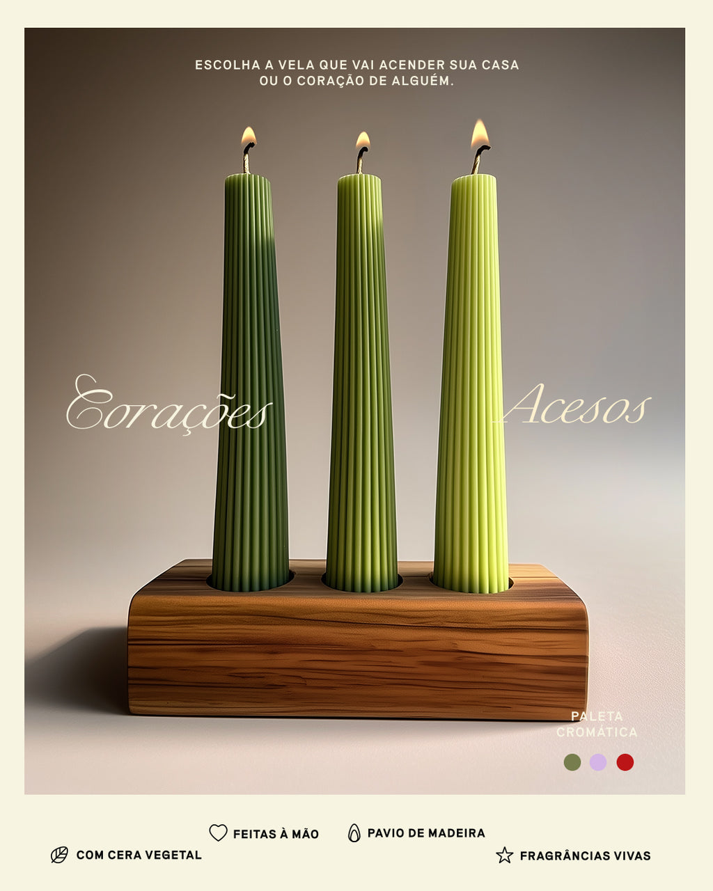 Trio de Velas De Natal Européias l Aromática, 100% Vegetal e Artesanal