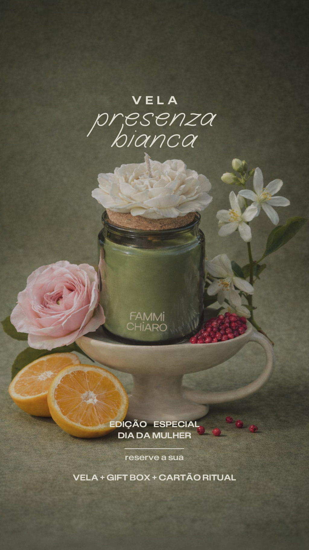 Presenza Bianca · VELA DE JASMIM. Aromática 100% Vegetal e Artesanal (200ml)