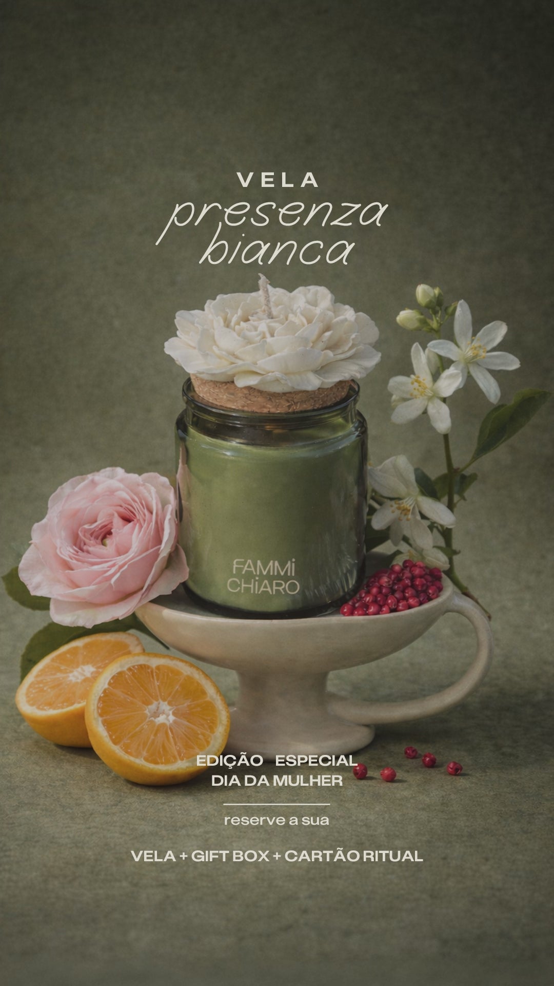 Presenza Bianca · VELA DE JASMIM. Aromática 100% Vegetal e Artesanal (200ml)